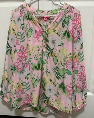Lilly Pulitzer Elsa Silk Top Floral Smocked Blouse Lileeze Preppy Sz S Spring